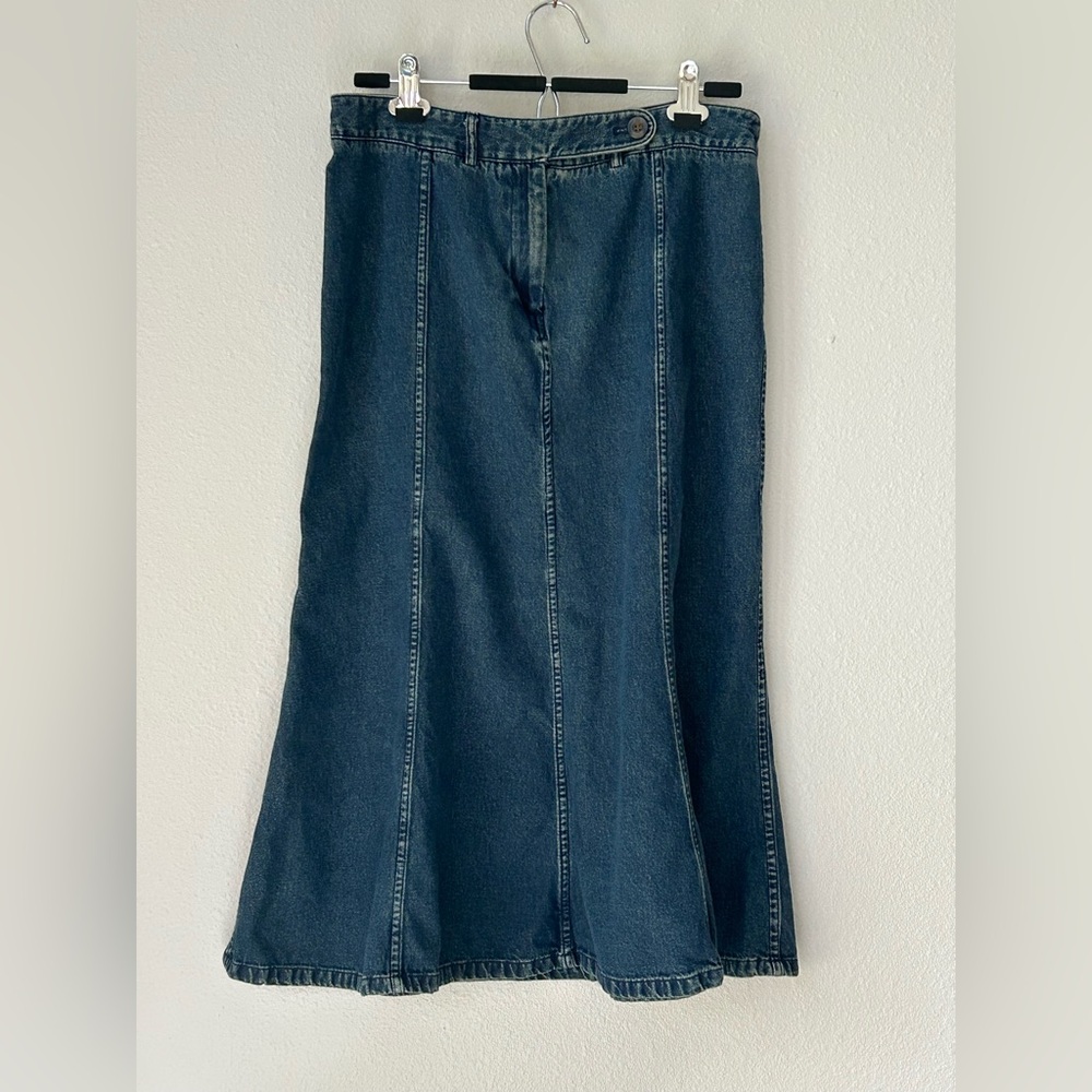 VTG Denim Fit & Flare Pencil Skirt; Button Tab Waist (Size 12)